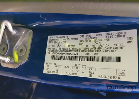 2017 Ford Escape Se z USA, uszkodzony, nr VIN 1FMCU0GDXHUD04270